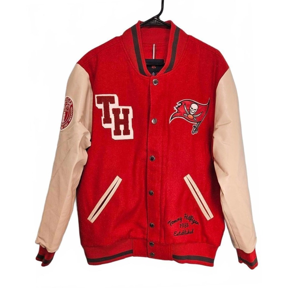 Tommy Hilfiger NFL Tampa Bay Buccaneers Varsity Jacket Red Mens Medium Letterman